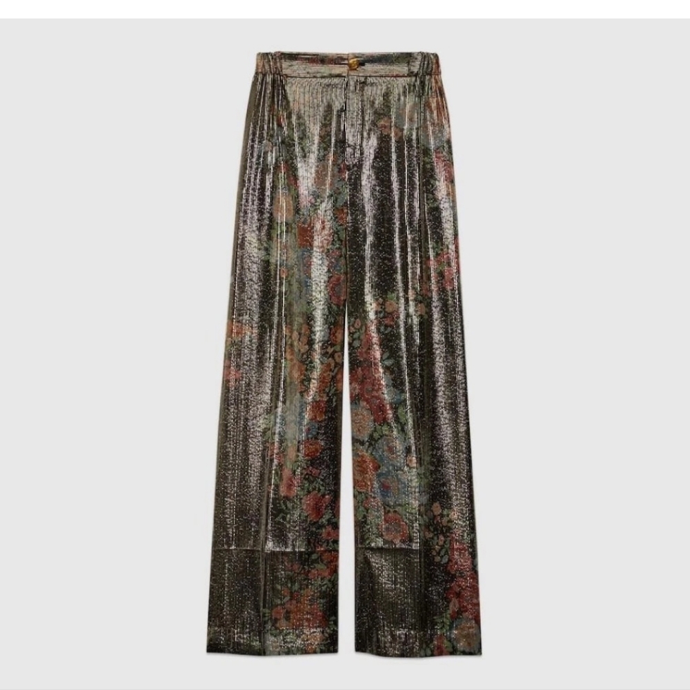 GUCCI Metallic Floral Wide-Leg Pants
